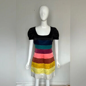 Loafavarra Women colorful Stripped Bell Sleeves Open Back Cocktail Dress Sz 6/ S